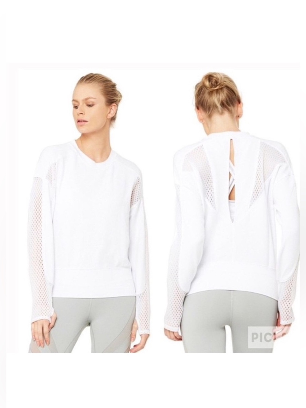 Alo Yoga Formation Mesh Open Back Long Sleeve size Medium White